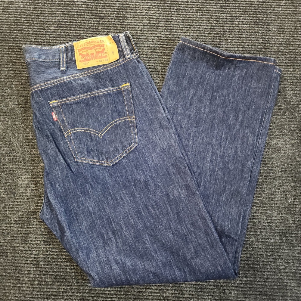Levis 501 Mens Jeans Dark Wash Straight Leg Button Fly Denim 38x34 Indigo